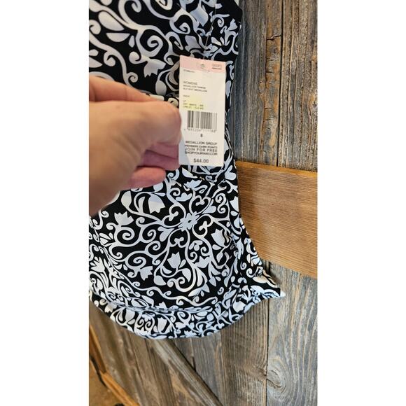 NWT Tropical escape size 8 tankini black white geometric ruched sides beach swim - Picture 5 of 7